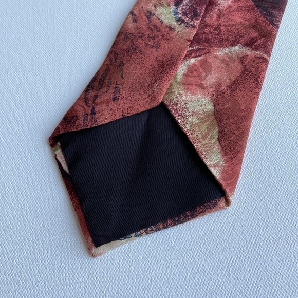 𝅺steel Vintage 90s Silk Burgundy Rose Navy Tie - Picture 3 of 6